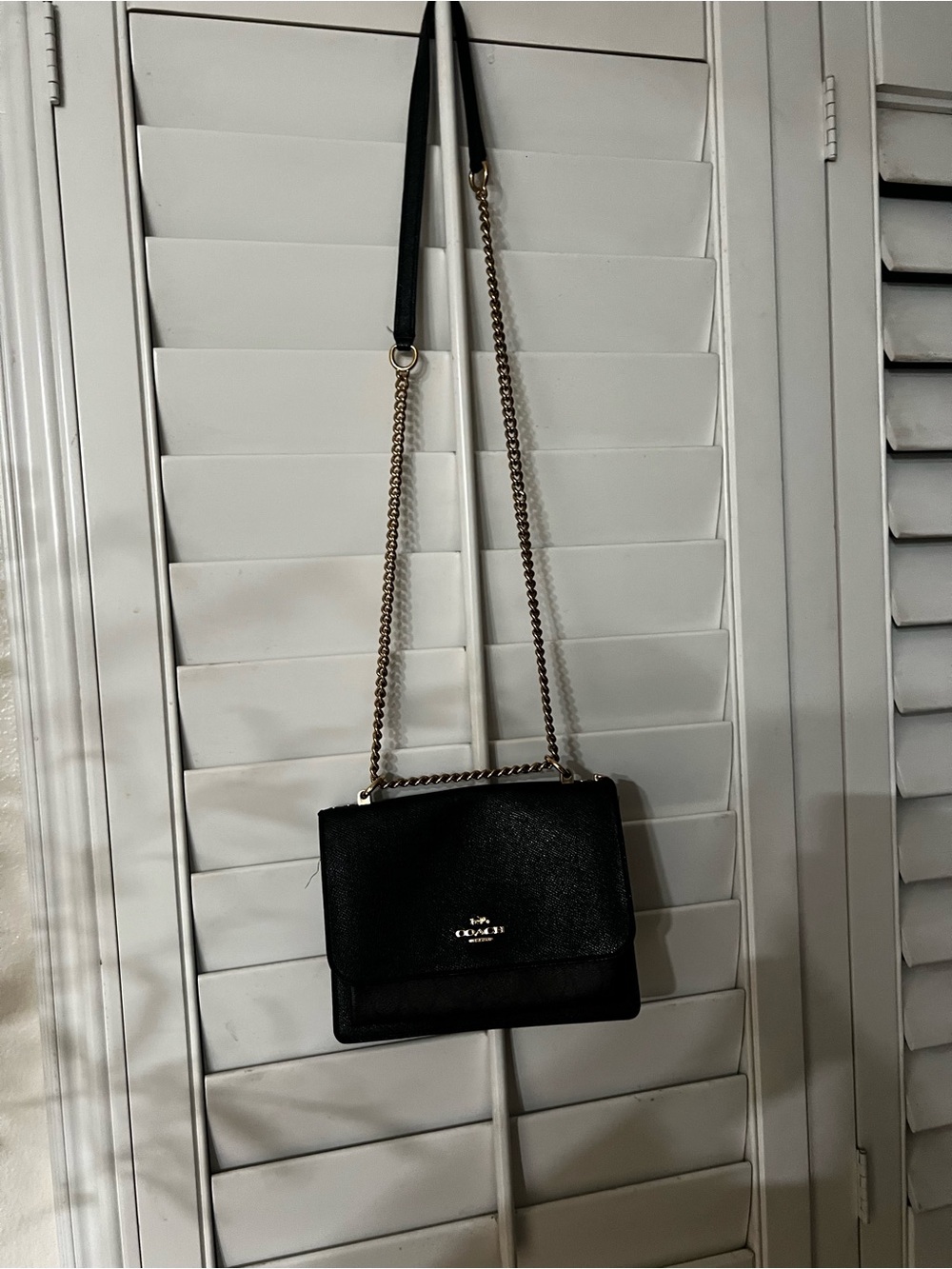 Coach Black Leather Crossbody with Gold Chain Strap